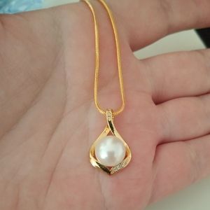 14k Gold Over Sterling Silver Akoya Pearl Jeweled Fancy Pendant Necklace Set